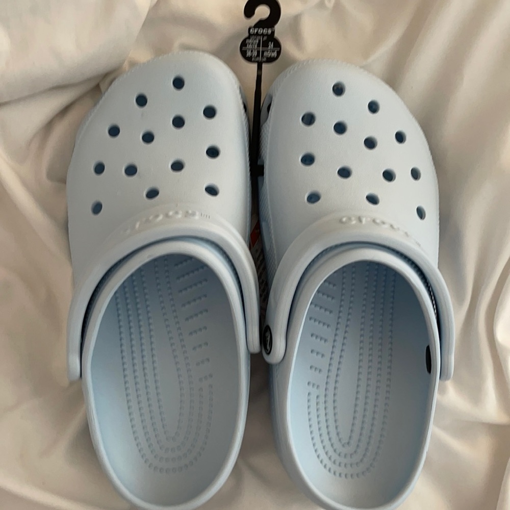 Light pastel blue crocs